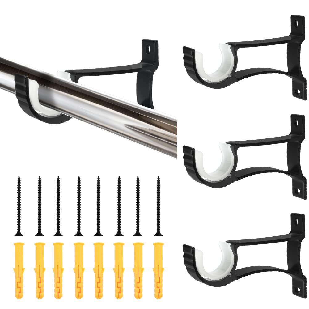 Favengo 4 Pcs Curtain Rod Brackets Set Single Curtain Pole Bracket Aluminum Alloy Heavy Duty Curtain Rod Holders Adjustable Curtain Bracket Drapery Rod Holder with Screws for Bedroom and Living Room