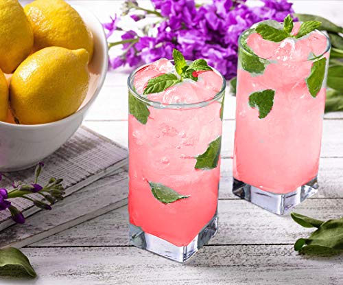 Elegant Highball Glasses [Set of 12] Drinking Glasses for Water, Juice, Beer, Wine, Whiskey, and Cocktails - Square Base with Rounded Top - Thumbnail 6