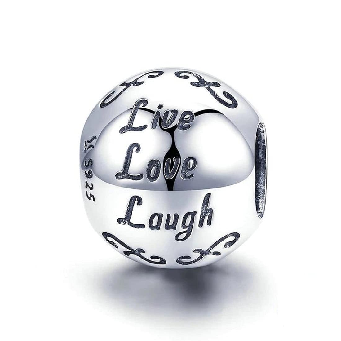 FeatherWish 925 Sterling Silver Friend Laugh Love Live Life Family Bead Charm Fits And Compatible With Pandora Bracelet (Bead)