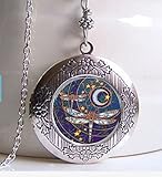 Photo Locket, Dragonfly Necklace, Dragonfly Art Locket, Silver Locket, Dragonfly Jewelry