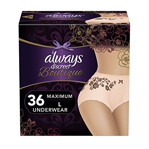 Always Discreet Boutique Incontinence Maximum Protection Underwear for Women, Large, Peach, 18 Count- Pack of 2 (36 Count Total)