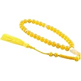 beirunde Muslims Islamic Dhikr Tasbeeh Tasbih Prayer Beads, Yellow Agate Stone 33 Beads with Tassel