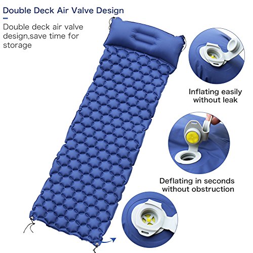 WEINAS Sleeping Pad, Ultralight Inflatable Sleep Pads for Camping Backpacking with Pillow Compact Air Mat Portable Lightweight Mattress for Hiking Hunting Traveling Fishing Biking
