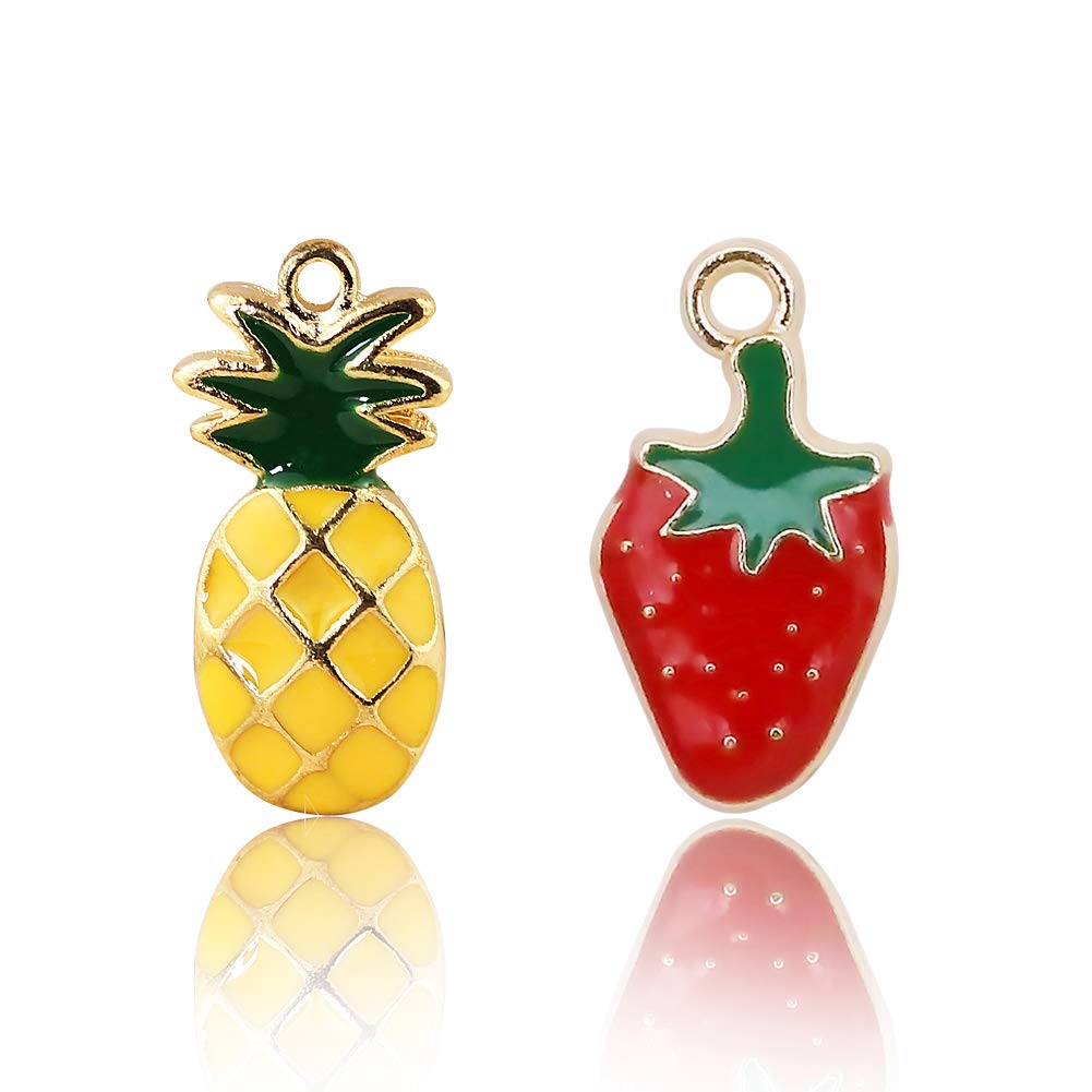20 pcs Straberry Charms and Pineapple Charms, Fruit Shaped Jewelry Making Pendants, Cute Alloy Beads for Earring, Necklace, Bracelet Jewelry Making and Crafting
