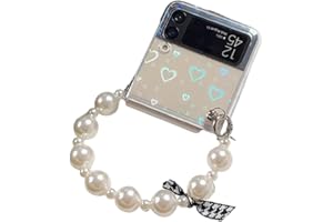 AULZAJU for Motorala Razr 2023 Case Bling Glitter Cute Laser Heart Girly Design,Stylish Clear Hard PC Back with Beaded Pearl Phone Charm Strap Phone Case Cover for Moto Razr 2023 for Women Girls