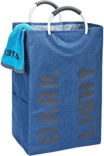 BGTREND Double Laundry Hamper Bag with Handle Easily Transport Foldable Large Laundry Basket, Blue