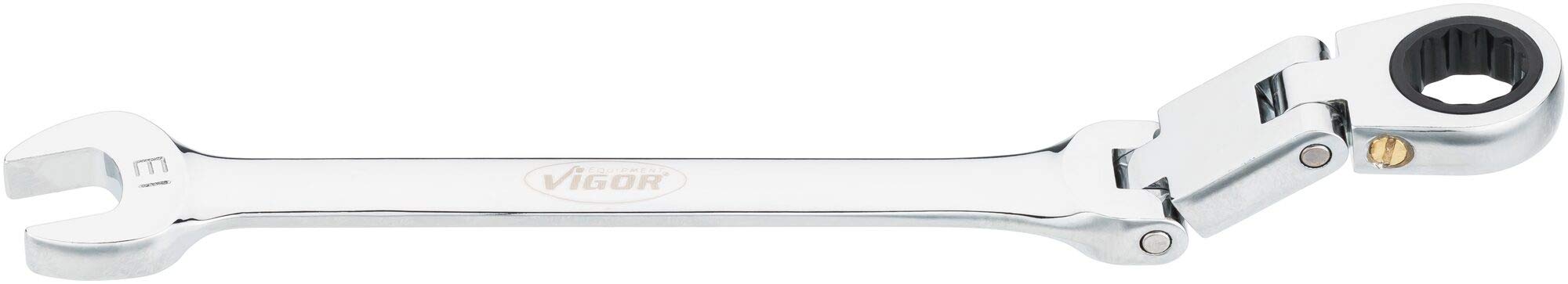 Vigor V6752-13 Ratchet Ring Spanner Double Joint with Fine Toothed Ratchet Mechanism on The Ring Side Silver