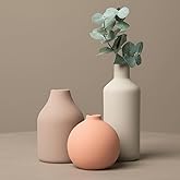 Ceramic Vase Set of 3 - Modern Farmhouse Decorative Vases for Home Decor. Boho, Rustic Vase, Small Neutral Pottery Vase Sets for Table, Shelf, Entryway, Living Room, Kitchen, Bedroom, Bathroom, Office