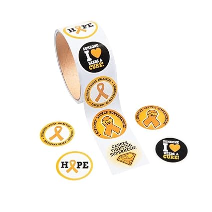 1 Roll ~ Childhood Cancer Stickers ~ 100 Round 1.5" Paper Stickers Total ~ New / Shrink-wrapped