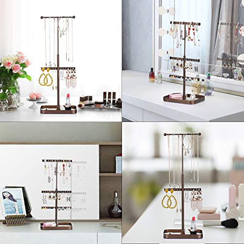 Keebofly Jewelry Stand Organizer Necklace Organizer Display with Adjustable Height for Necklaces Bracelet Earrings and Ring, Bronze Pack of 2 - Thumbnail 5