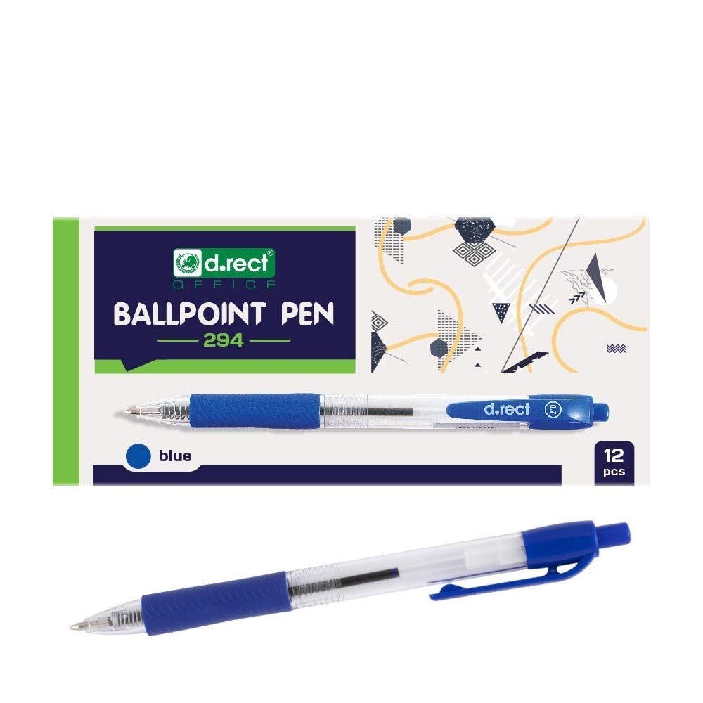 D.RECT 294 ballpoint pen with ergonomically and a rubberised grip for office and home use, 0.7 mm line thickness, 12 pieces in blue