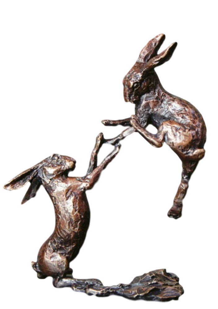 2012 Butler & Peach Boxing Hares Solid Bronze Figure - 70mm
