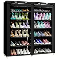 TXT&BAZ 36-Pairs Portable Shoe Rack Double Row with Nonwoven Fabric Cover (7-Tiers Black)