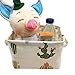 Mziart Cute Small Storage Basket with Handle, Foldable Cotton Fabric Storage Organizer Box for Nursery Kids Babies Room Shelves & Desks (Multi-colored Cactus)