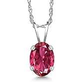 Gem Stone King 0.85 Ct Oval Pink Tourmaline 14K White Gold Pendant with Chain