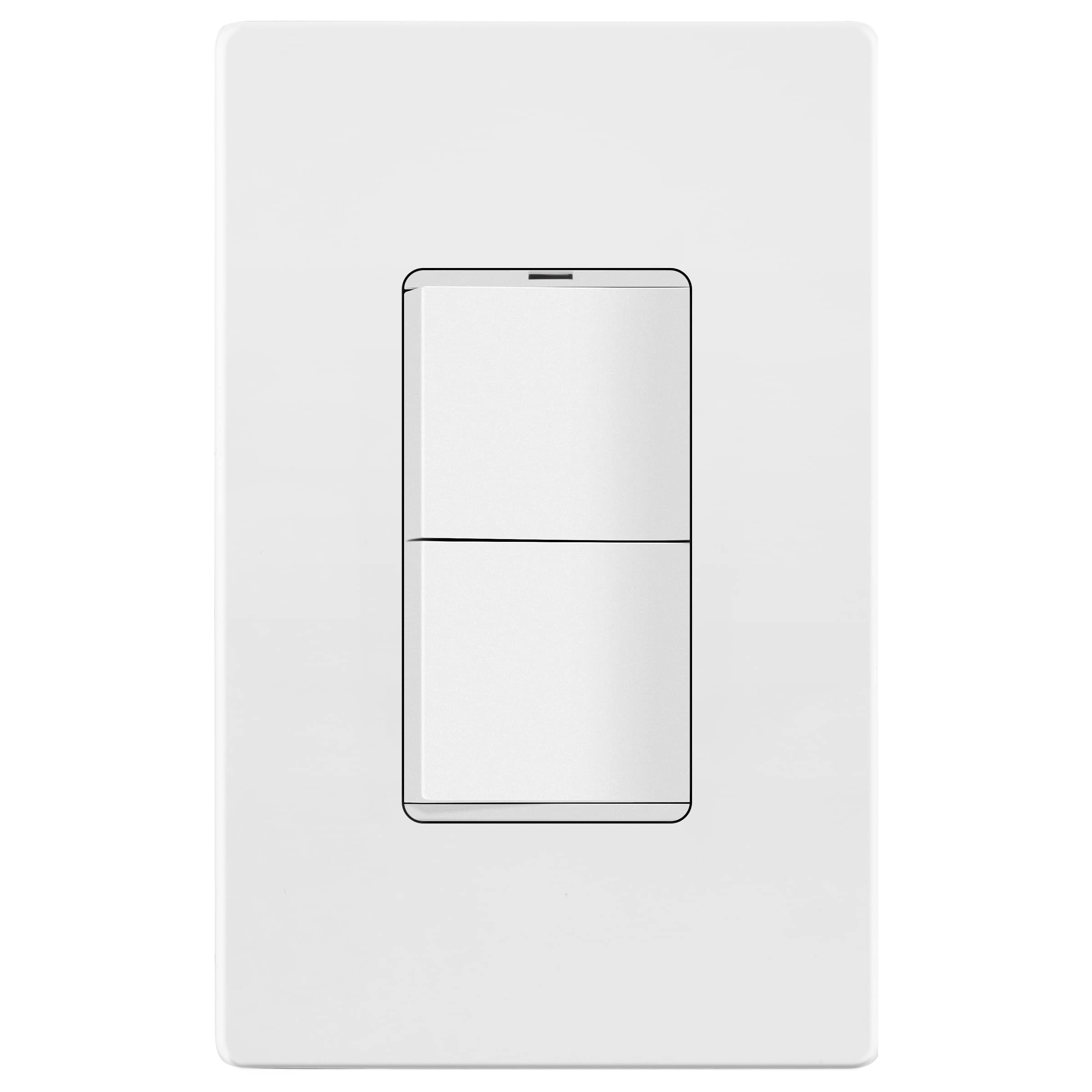 Photo 1 of LIDER Minimalist Design Matte Finish Lighted Double Switch with Screwless Wall Plate, Combination Frameless Decorator Switch with Locator Light Ground Terminal, Single Pole, 15A 120V, UL Listed, White