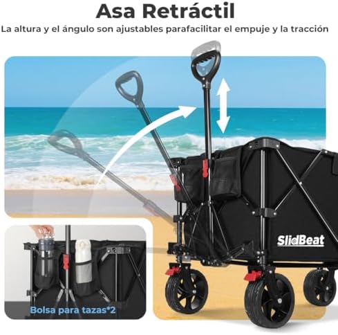 Carrinho de praia grande com rodas todo-o-terreno XXL 220L-300L e 200KG, alavanca automática e travões de segurança, ideais para transportar fãs, gelo, bebidas, praia, jardim e campismo