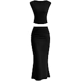 PRETTYGARDEN Skirt Sets Women 2 Piece Outfits Summer Outfits 2026 Going Out Crop Tops Long Maxi Skirts Beach Vacation Clothes