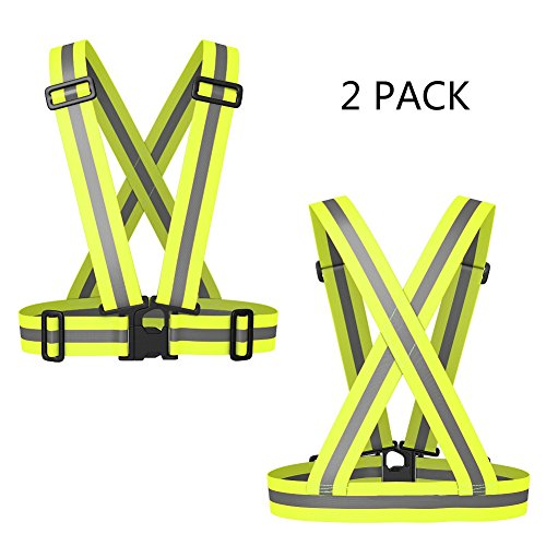 Reflective Vest Elastic & Adjustable Reflective Gear with Hi Vis Bands | High Visibility for Running,Dog Walking,Jogging,Cycling,Motorcycle Safety (2 Pack)