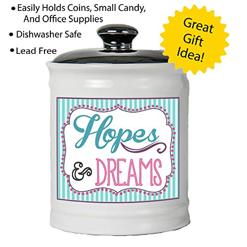 Tumbleweed - Hopes and Dreams - Round White Ceramic Jar with Black Lid - Blessings - Hope - Dream - Coin Bank Jars