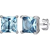 Bestyle 925 Sterling Silver 2CT Birthstone Stud Earrings for Women, Hypoallergenic Heart/Round/Square Cubic Zirconia Earrings Dainty Jewelry Gifts for Birthday,Christmas,Valentine's Day