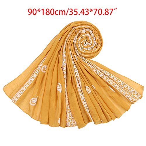 MEIYIN Muslim Women Cotton Linen Scarf Shawl Paisley Floral Embroidery Head Wrap Hijab