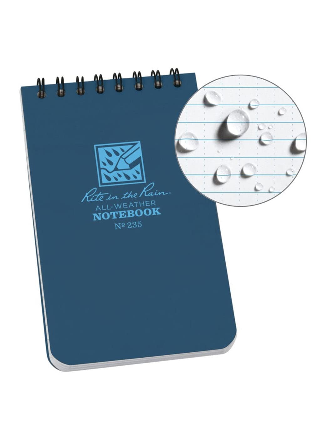 Rite in the Rain Waterproof Paper Universal Pocket Top Wire Bound Spiral Notebook Blue 100 Pages 50 Sheets Imperial & Metric Ruler Universal Pattern 3 x 5 Inch