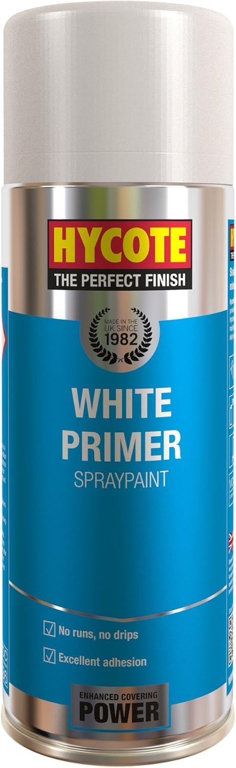 Hycote Fast Drying White Primer Car Spray Paint Aerosol 400ml Metallic Plastic