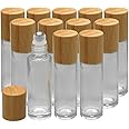 12Pcs 10ml Glass Roll On Bottle with Bamboo Lid for Essential Oils, Creatiee Eco-friendly Refillable Clear Perfume Sample Bottles with Stainless Steel Roller Ball - Portable & Practical…