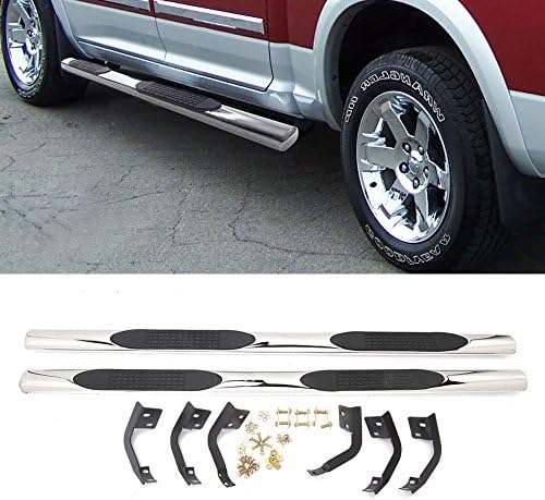 Micropower Fit 09-14 Dodge Ram 1500 Crew Cab 4 inch Oval Stainless Steel Side Step Rails Nerf Bars Running Boards (2PCS with Mounting Bracket Hardware Kit)
