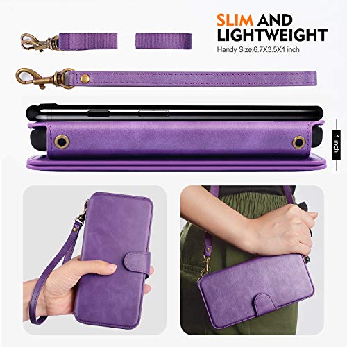 Cornmi Compatible for iPhone Xs max Wallet Case,Detachable Wallet Leather Cover 13 Card Slots Wristlet and Shoulder Strap Handbag Purse Flip Stand Slim Mirror case Compatible with iPhone Xs max 6.5in - Thumbnail 5