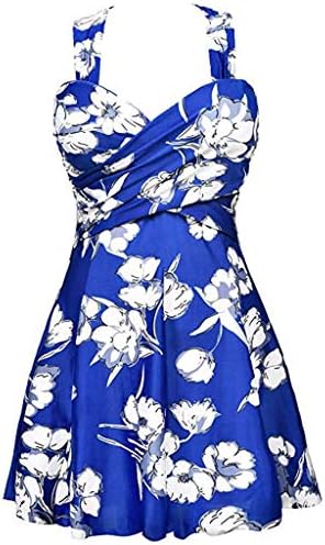 One Piece Swimsuits for Women Printed Halter Bikini Set for Lady High Waist One Piece Swimsuit Slimming Monokini Swimwear Bathing Suits Plus Size Swimdress with Skirt