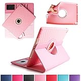 BoriYuan iPad Air 360 Degree Rotating Stand PU Leather Case Protective Flip Folio Detachable Soft Rubber Cover For Apple iPad Air with Card Slot+Screen Protector+Stylus (Pink)
