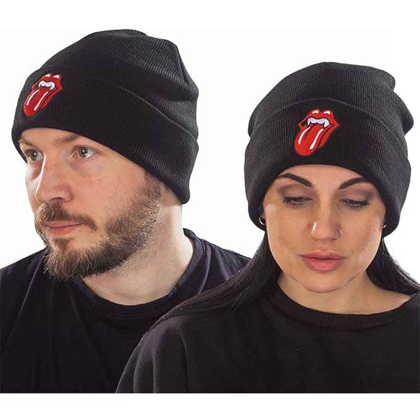 The Rolling Stones Beanie Hat, Winter Knit Cap with Rubber Patch