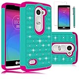 LG Leon Case, LG Tribute 2 Case, LG Leon C40 Case, EC™ Studded Rhinestone Crystal Bling Diamond Hybrid Armor Defender Case Cover for LG Leon C40 / LG Tribute 2 (Teal/Hot Pink)