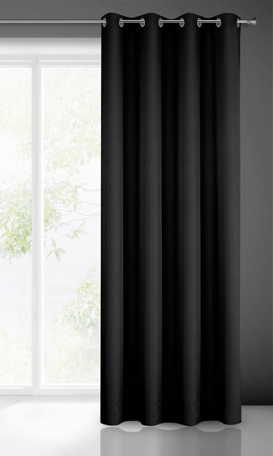 Eurofirany Smooth Plain Modern Curtain with Eyelets-1 Unit, Bedroom, Living Room, Lounge, Kitchen, 140g m/2, Microfibre, Black, W55 x L98 — image 1
