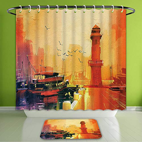 Waterproof Shower Curtain And Bath Rug Set Country Decor