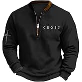 HOTYD Mens Faith Sweatshirts Christian 1/4 Zip Pullover Shirt Jesus Crosss Letter Print Casual Long Sleeve Sweatshirt