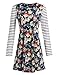 Romwe Floral Print Casual A-Line Loose T-Shirt Swing Dresses Striped Sleeves Midi Dress