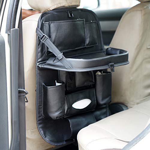 CADDYFULL Leather Car Back Seat Organiser with Folding Dining Table