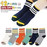 Queen-Ks Unisex-Kids Three Bars Striped Contrast Cotton Socks 6 Pairs 6-8 Years Old