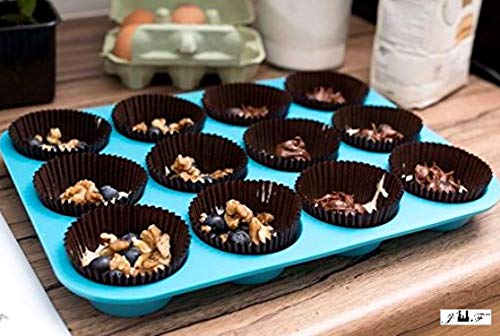 12 Cup Silicone Mini Muffins and Cupcake Baking Pan, Non-Stick Silicone Mold, Oven, Microwave, Dishwasher Safe 100% Silicon Bakeware Tin - Top Home Kitchen Rubber Tray & Mold (BLUE 2 PACK)