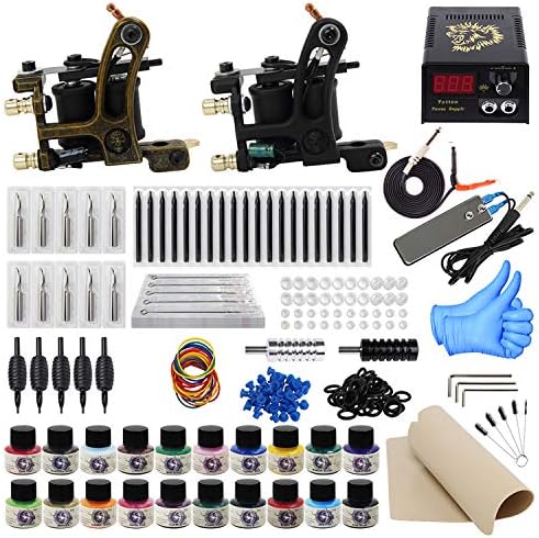 ITATOO® Complete Tattoo Kit 2 Pro Machines 20 Color Inks Power Supply 50 Needles with Case TK1000013