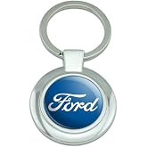 Ford Classic Script Logo Keychain Classy Round Chrome Plated Metal