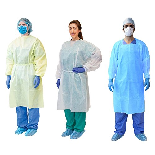 Zeroyoyo Disposable Laboratory Isolation Cover Medical Surgical Isolation Gown with Elastic Wrists Yellow,blue,white