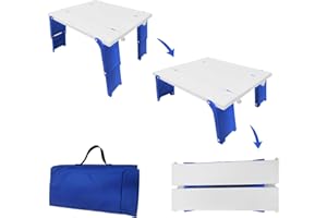 MODERN-DEPO 15.9"x14.2"x9.6" Large Portable Folding Beach Table for Sand Foldable Height Adjustable Side Table Desk for Camping Picnic BBQ with Carry Bag, Blue