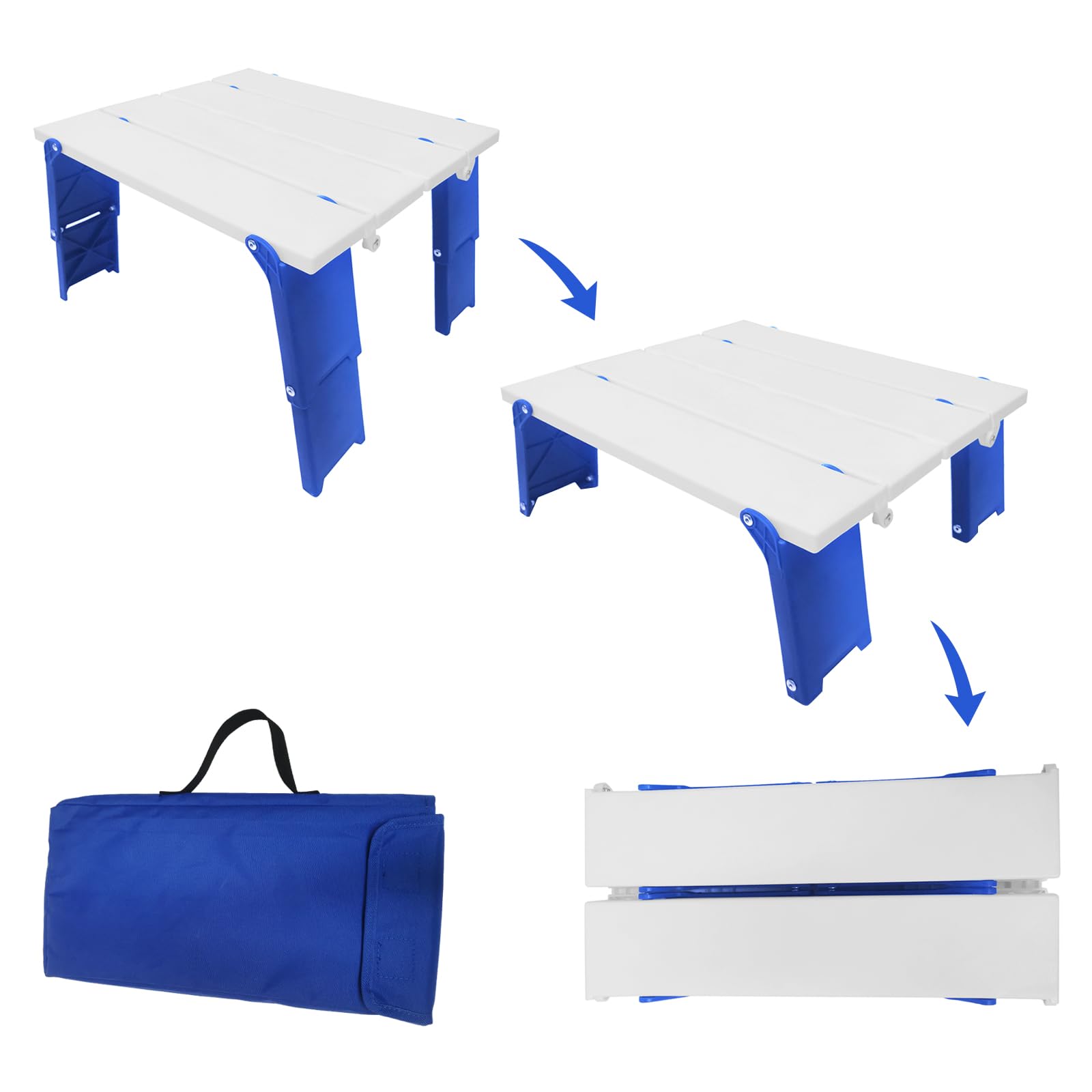 Photo 1 of 15.9"x14.2"x9.6" Large Portable Folding Beach Table for Sand Foldable Height Adjustable Side Table Desk for Camping Picnic BBQ with Carry Bag, Blue