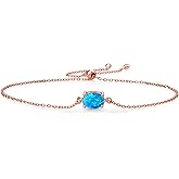 Gem Stone King 18K Rose Gold Plated Silver 8X6MM Oval Gemstone Birthstone Solitaire Bracelet For Women | Fully Adjustable Up to 9 Inch