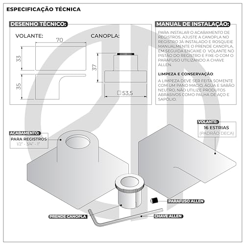 Acabamento Registro Quadrado Alavanca Dourado Brilhante Padrão Docol