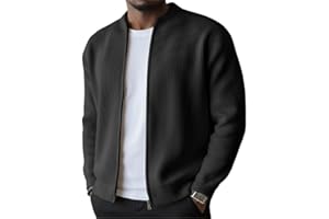 YWeiLiangSan Men's Ribbed Knit Jacket, Full Zip Waffle Textured Cardigan for Casual and Office Wear